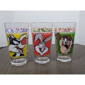 VTG 1999 Warner Bros Looney Tunes Bugs Bunny Taz Sylvester Tumbler Glasses